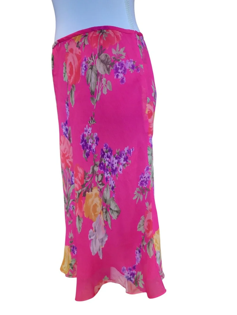 90s Y2k Lauren Ralph Lauren Pink Floral Silk Skirt - Picture 3 of 8